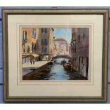 Andrew King ROI NS (British, 20th century), 'Sunlit Walkway, Venice', watercolour, signed and