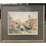 Continental School, 20th century, Venice Canal, hand coloured etching, indistinctly signed in pencil