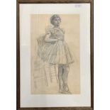 British School, 20th century, portrait of a young ballerina girl, graphite on paper, 21x13ins,