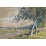 British School, 20th century, view from the riverbank, watercolour, indistinctly signed, 9.