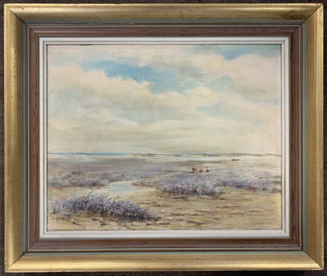 British School, 20th century, coastal scene, oil on board, indistinctly signed,15.5x19.5ins,