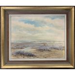 British School, 20th century, coastal scene, oil on board, indistinctly signed,15.5x19.5ins,