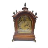 Winterhalder & Hofmeier oak cased bracket clock with applied cast metal decoration fitted with a