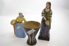 Model of a Scottish flower seller signed M Buchan dated 1934 together with a small Studio Pottery