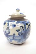 Chinese crackle ware ginger jar and cover decorated with Chinese figures in a garden setting