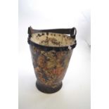 Antique leather fire bucket decorated with Royal crest and fitted with a strap handle, 30cm high