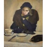 British School, 20th century, portrait of a contemplative young lady, oil on canvas, unsigned,