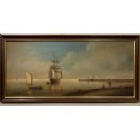 Brian Coole (British / Amercan 20th century), shipping / estuary scene, oil on board, signed,