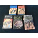 Small box: J K ROWLING: 5 Harry Potter titles, 3 hardbacks and 2 paperbacks (5)