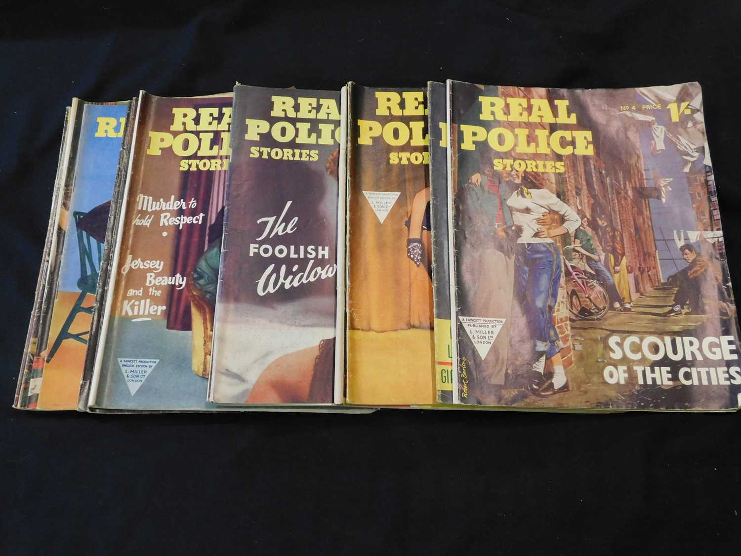 REAL POLICE STORIES: London, Fawcett/Len Miller 1953-58, 16 assorted issues 4to, original