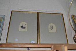 Pair of small pencil portraits, indistinctly signed, framed and glazed