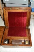 Victorian brass bound writing box, red fabric lined interior