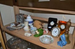 Mixed Lot: Various mantel clocks, ceramics, brass bell etc