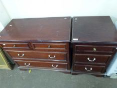 Modern dark wood finish four drawer chest and similar bedside cabinet (2)