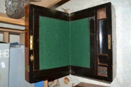 Victorian brass bound walnut writing box with green fabric lined interior