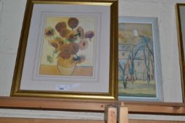 Mixed Lot: Watercolour study rural scene and a coloured print after Van Gogh (2)