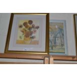 Mixed Lot: Watercolour study rural scene and a coloured print after Van Gogh (2)