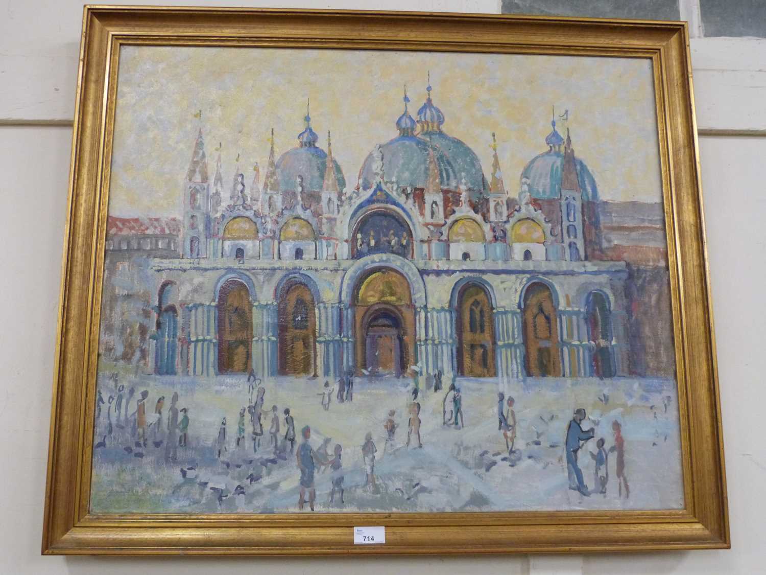 20th Century school study of Piazza San Marco, Venice, oil on canvas, gilt framed