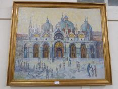 20th Century school study of Piazza San Marco, Venice, oil on canvas, gilt framed