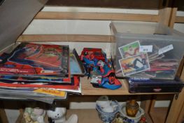 Mixed Lot: Various Marvel cards, Spiderman related toys, ephemera and other items