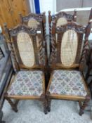 Set of four early 20th Century oak barley twist framed dining chairs