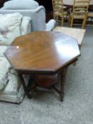 Edwardian mahogany octagonal topped centre table with turned legs