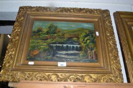 Late 19th/early 20th Century school study of a waterfall, oil, gilt framed