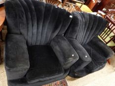 Pair of retro shell back armchairs