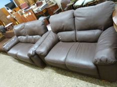 A pair of modern brown leather sofas