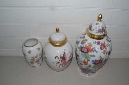 Mixed lot comprising a Thomas Bavarian covered vase with butterfly decoration, a further Thomas vase