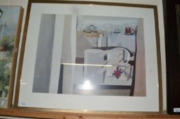 Contemporary coloured print, harbour scene