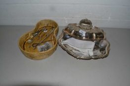 Mixed lot comprising a silver plated entree dish, various cutlery and other items