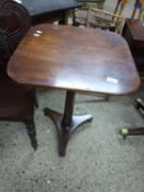 19th Century mahogany pedestal table raised on tapering column and three outswept legs
