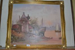 Baillie, study of a Dutch river scene, oil on canvas, gilt framed