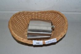 Small basket and two steel hip flasks