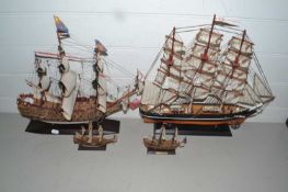 Two model tall ships