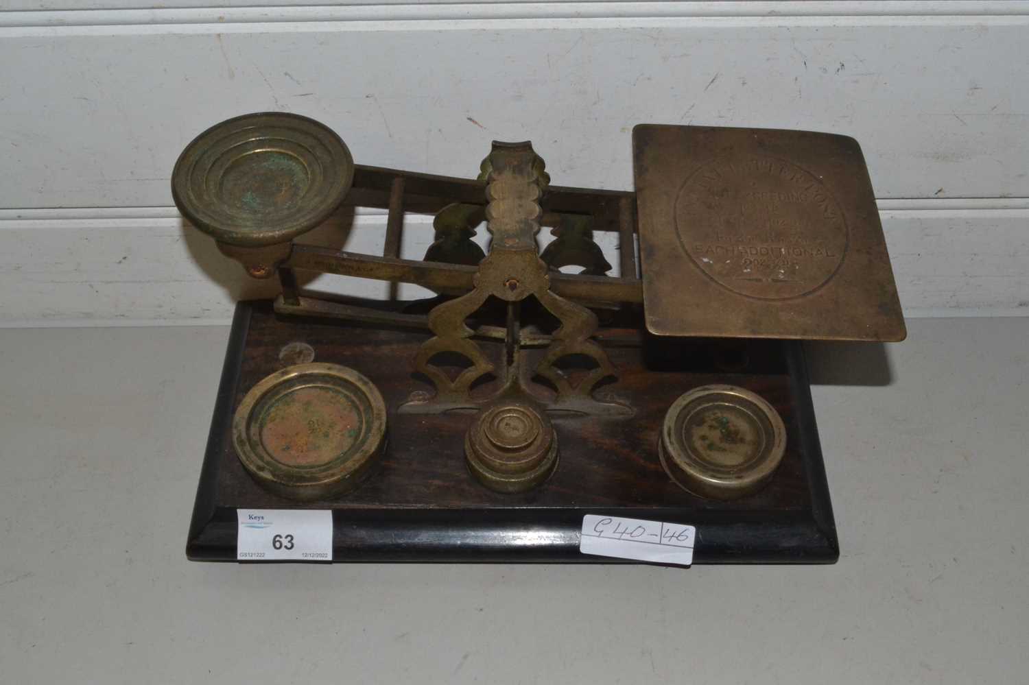 Pair of vintage postal scales and weights