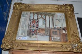 Watercolour study of the interior of Burnham Norton Church, gilt framed