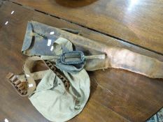 Mixed Lot: Cartridge belt leather gun slip and other items