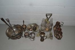 Mixed Lot: Various silver plated items to include soup ladle, egg cruet, cruet, cutlery etc