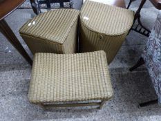 Lloyd Loom mixed lot, two linen baskets and a stool (3)