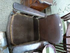 Early 20th Century leather and fabric upholstered hardwood framed armchair