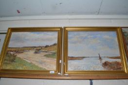 T Preen, Morston Quay and On The Broads, both oil on board, gilt framed (2)