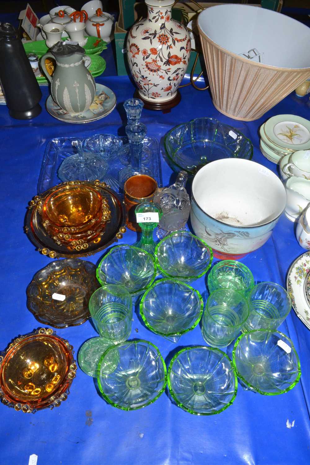 Mixed Lot: Various glass wares to include dressing table items, sundae dishes, candlesticks etc plus