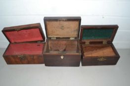 Three 19th Century mahogany former tea caddies with void interiors