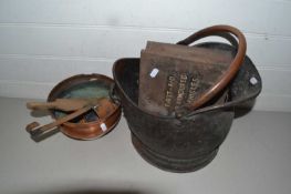 Mixed Lot: Copper coal bucket, metal first aid box, copper jardiniere and other assorted items