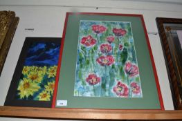 C Briscoe, study of Poppies, mixed media, framed together with Sunflowers, oil on canvas (2)