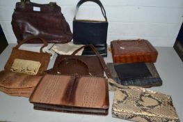 Mixed Lot: Various vintage handbags to include snake skin, ostrich skin, leather and other examples,