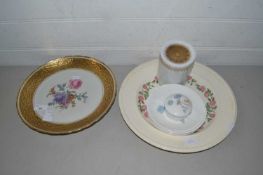 Oscar Schlegelmilch, gilt and floral decorated wall plate together with Wedgwood cake plate and
