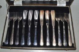 Cased set of silver plated fish cutlery